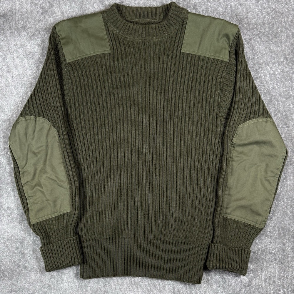 U.S. Military Sweater Men's Large Green Wool Ribbed Knit Commando Service